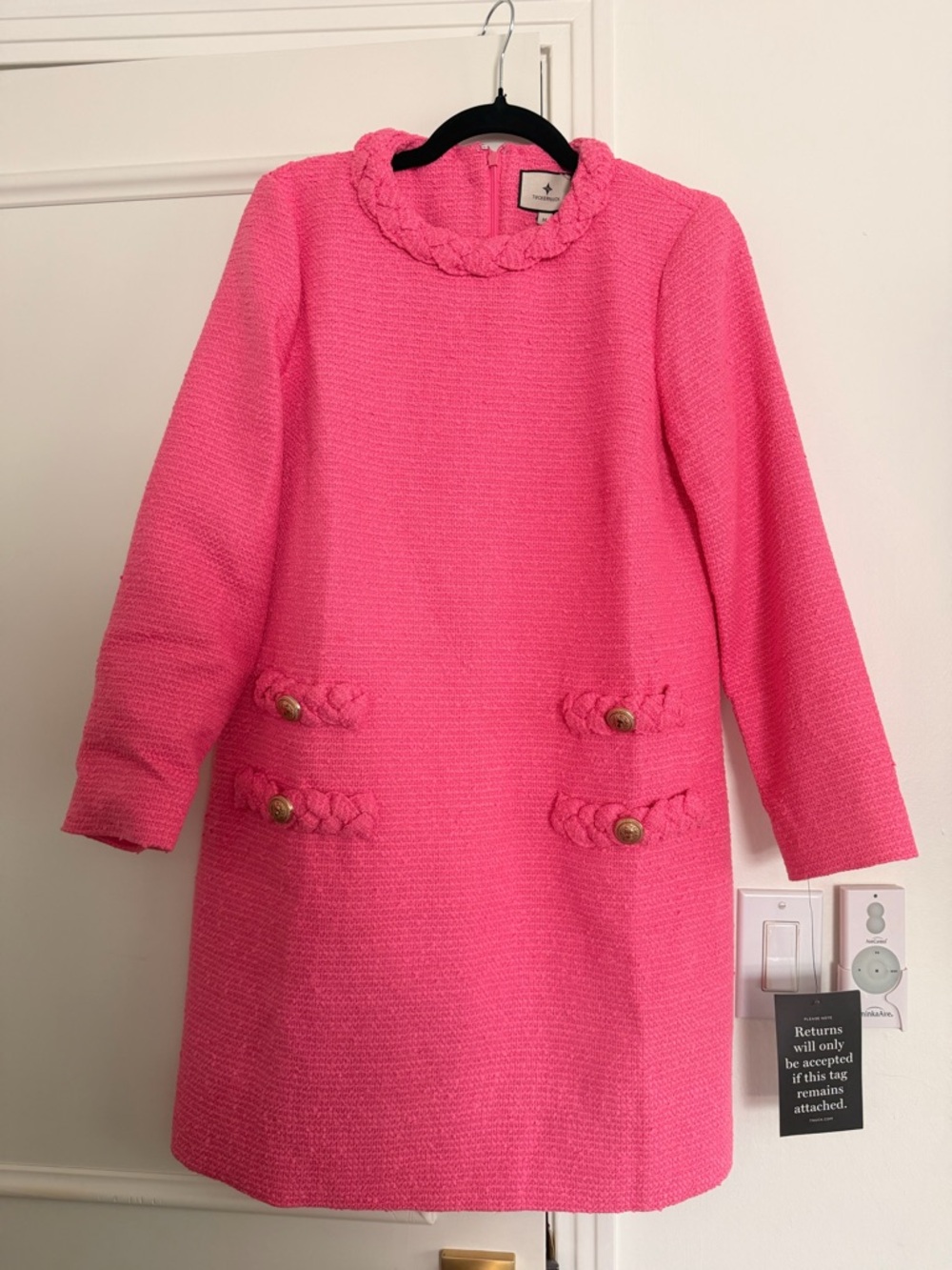 Tuckernuck Hot Pink Bouclé Dress with Braided Collar